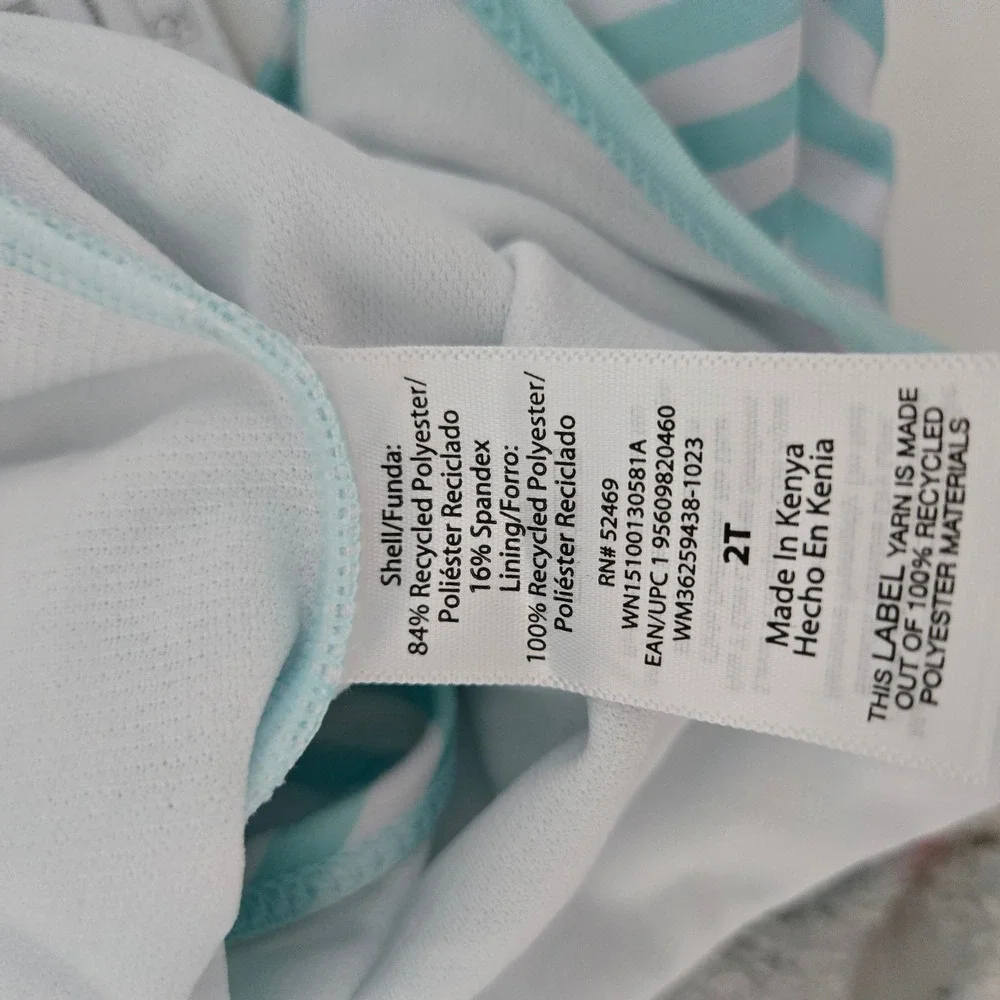Wonder Nation Girls Swimsuit Aqua White Striped One Piece 2T UPF 50+ NWT‎